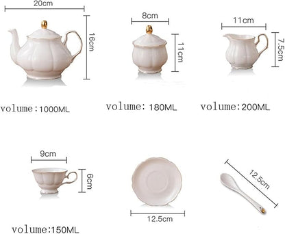fanquare 15 Pieces Simple White English Ceramic Tea Sets, Tea Pot, Bone China - Image 6