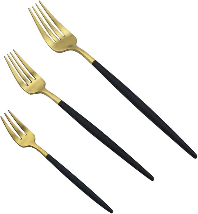 Black Gold Flatware, Royal 4 Piece Matte Black Handle 18/10 Stainless Steel Pie - Image 3