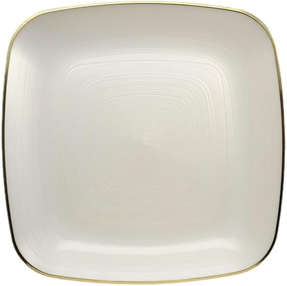 " OCCASIONS " 120 Pieces Pack,(60 Guests) Premium Wedding Party Disposable Plastic Plates Set -60 x 10'' Dinner + 60 x 7'' Salad/Dessert (Belize Square in Ivory & Gold)