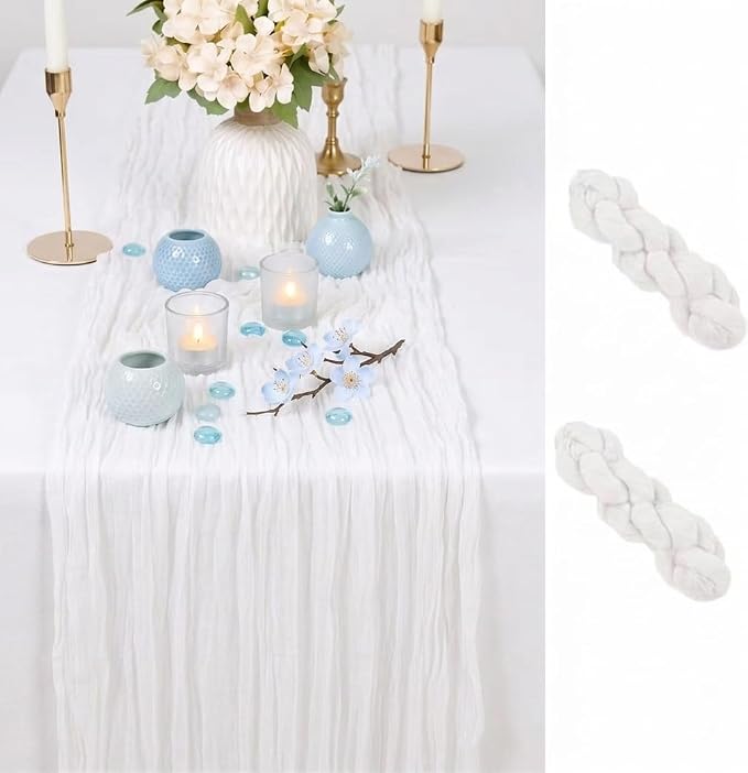 2 Pack White Cheesecloth Table Runner 17x108 Inch Boho Rustic Semi Sheer Gauze by Unknown