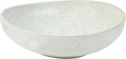 White Speckled Ceramic Decorative Bowl, Textured Stoneware Fruit & Salad Bowl for Table Centerpiece or Entryway