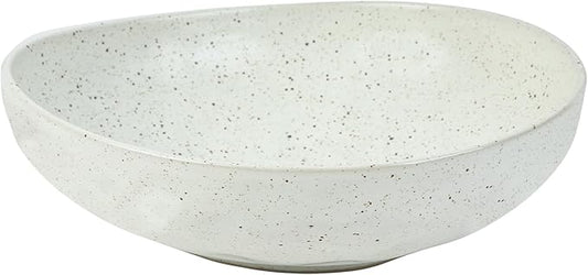 White Speckled Ceramic Decorative Bowl, Textured Stoneware Fruit & Salad Bowl for Table Centerpiece or Entryway