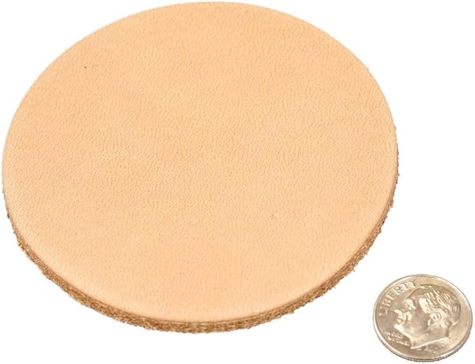 25 Pack – 3‑1/4" Round Veg‑Tanned Leather Pieces – 8–9 oz Natural Leather - Image 4