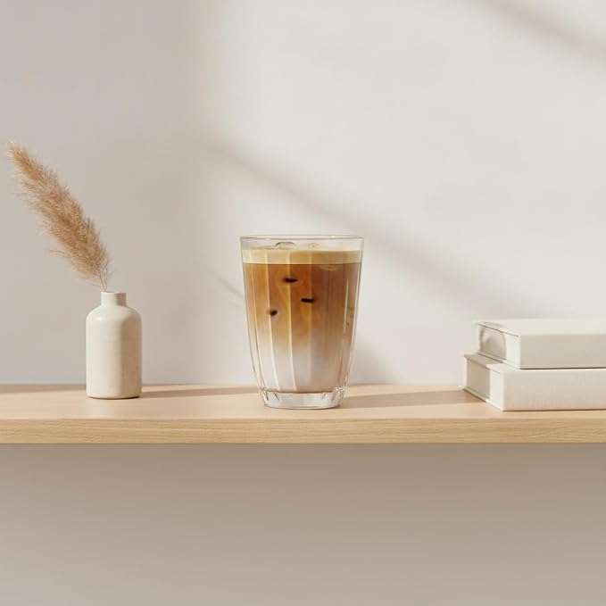 Handleless Glass Mug with Vertical Stripes - Image 3