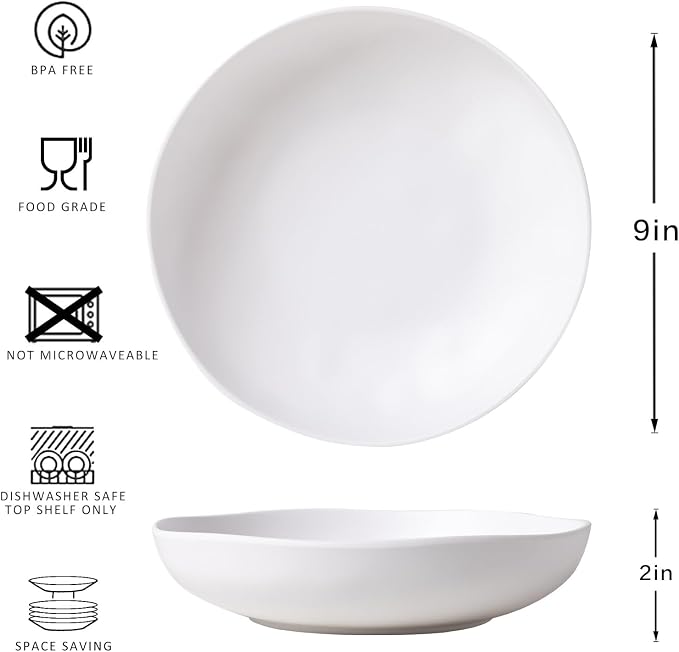 Melamine Pasta Bowl Set, Large 9'' and 40 OZ Salad Bowls Set, Shatterproof - Image 5