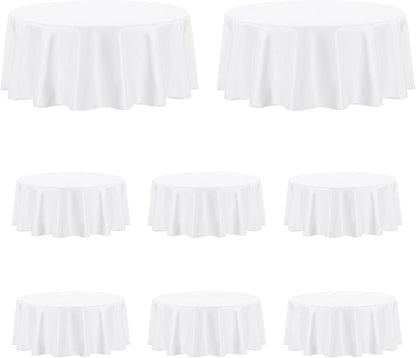 PureFit 8 Pack Round White Table Cloths 90 Inch for Round Tables, Stain and Wrinkle Resistant Table Linens for Home Use, Wedding, Party, Banquet and Camping