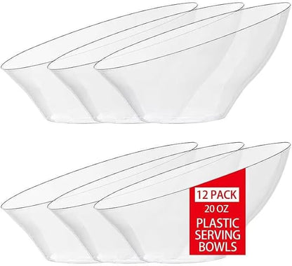 bUCLA 12 Pack Clear Plastic Serving Bowls - 20 OZ Angled Serving Bowls by BUCLA