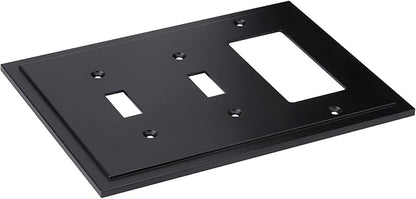 Henne Bery Modern Edge Decorative Wall Plate Switch Plate Outlet Cover, Durable Solid Zinc Alloy (Double Toggle/Single Decorator, Matte Black)