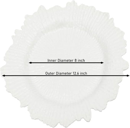 LOYALHEARTDY 24 Pack 13 Inch White Charger Plates, Plastic Reef Textured Rim Round Decorative Underplates for Wedding, Party, Dinner Table