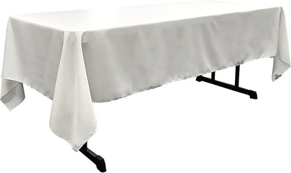 LA Linen Polyester Poplin Washable Rectangular Tablecloth, Stain and Wrinkle Resistant Table Cover 60x144, Fabric Table Cloth For Dinning, Kitchen, Party, Holiday 60 by 144-Inch, White