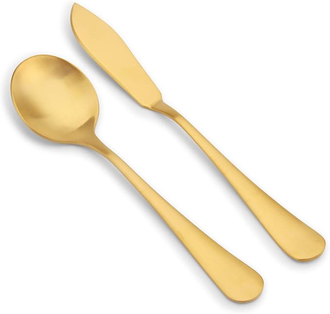 Matte Gold Serving Set，SHARECOOK 5-Piece 18/0 Stainless Steel Large Hostess Set - Image 4