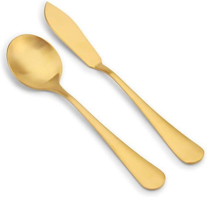 Matte Gold Serving Set，SHARECOOK 5-Piece 18/0 Stainless Steel Large Hostess Set - Image 4