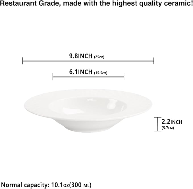 Soup Bowls, Pasta Bowls Plates, Embossed Porcelain Wide Rim Bowls, 10 Oz - Image 2