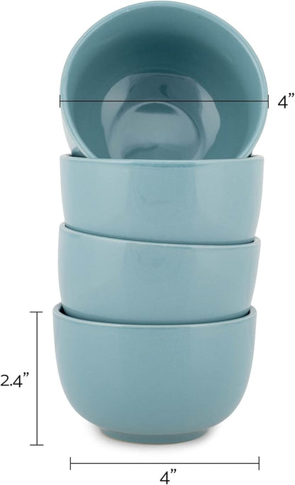 Elanze Designs Bistro Glossy Ceramic 4 inch Cute and Small Dessert Bowls Set of 4 - Perfect for Everyday uses from Snacks, Ice Cream, Candy and Treats, Ice Blue