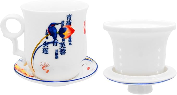Porcelain Tea Cup with Infuser Lid and Saucer Sets - Image 4