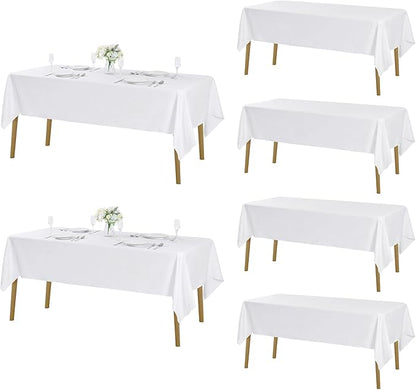 Fokitut 6 Pack Rectangle Tablecloth, 60x102 Inch, Stain Resistant and Wrinkle Polyester Table Cloth, Fabric Table Cover for Kitchen Dining, Wedding, Party, Holiday Dinner-White
