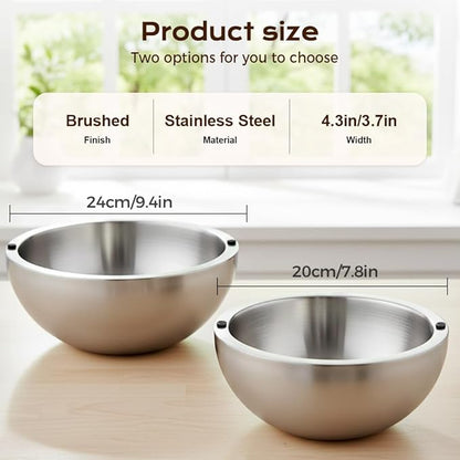 304 Stainless Steel Insulated Salad & Dipping Bowl, 2026 Double Wall Chill Serving Bowl with Ice/Hot Water, Insulated Dish Platter Keeps Salsa, Guacamole, Salad & Food (Caliber 24×11CM)