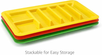Dependable Industries inc. Essentials Set of 3 Rectangular Taco Holder Plates – BPA-Free Plastic Taco Trays with Dividers, Stackable, Microwave & Dishwasher Safe