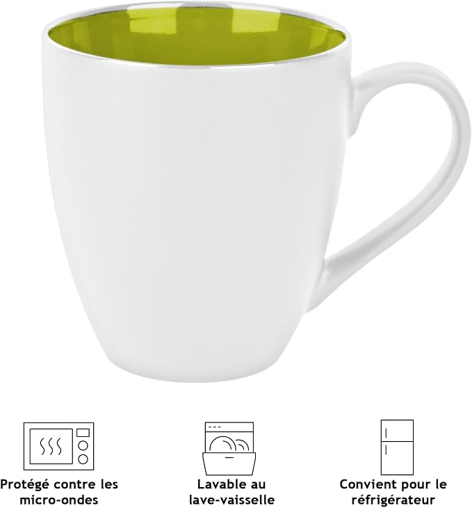 MIAMIO - Set of 6 Coffee Mugs 12 oz – Modern Ceramic Coffee Cup Set in White - Image 7
