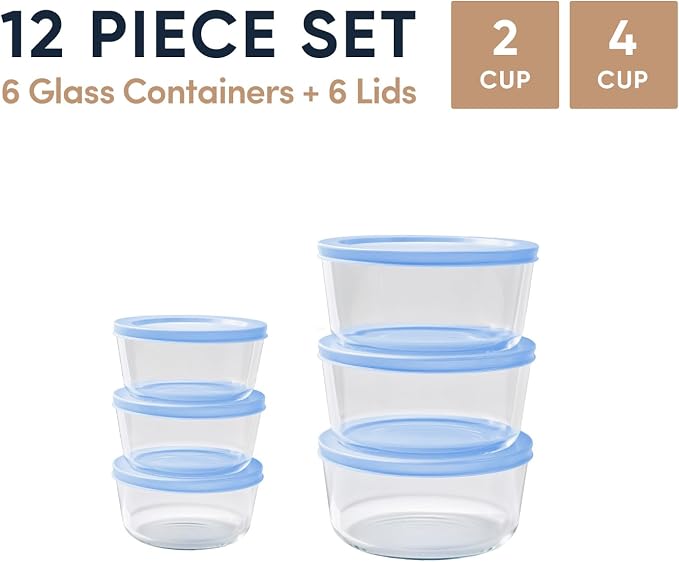12-Piece Glass Food Storage Containers Set | 2-Cup & 4-Cup, Leakproof | - Image 2