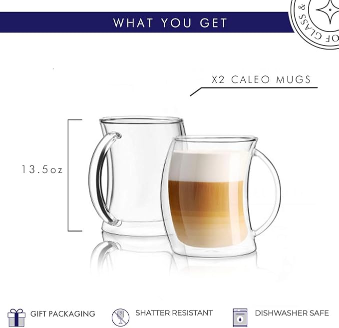JoyJolt Caleo Collection Double Wall Insulated Glass Coffee Cups -13-Ounces - Image 7