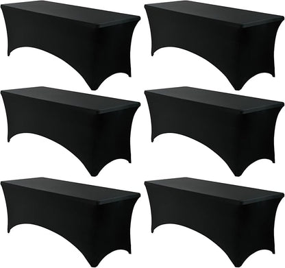 VidaFete Spandex Tablecloth 6 Pack 8FT, Fitted Stretch Table Cover for Rectangle Tables, Wrinkle Resistant and Washable Tablecloths for Outdoor, Picnic, Party, Wedding, Banquet, Birthday, Black