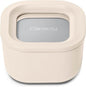 Caraway Mini Square Food Storage Container - 1.75 Cup Glass Storage Container for Food - Non-Toxic Ceramic-Coated Glass - Air Release Technology - Compact & Stackable Design - Cream