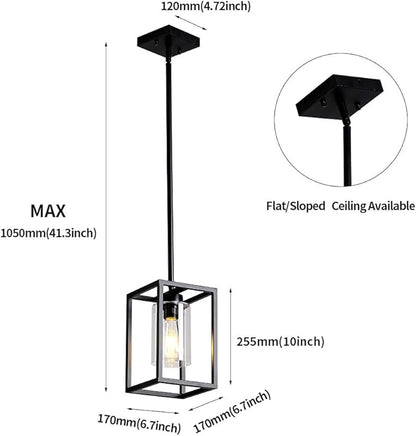 XILICON 1Light Foyer Chandelier Black Farmhouse Light Fixture Dining Room Lighting Fixtures Hanging Ceiling Lighting for Foyer Entryway with Glass Shade Adjustable