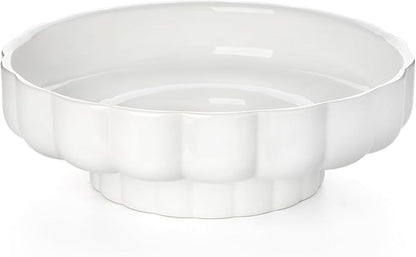 Nucookery Ceramic Petal Fruit Bowl for Kitchen Counter, 11 Inch Modern Decorative Bowl, Elegant Fruit & Vegetable Storage Container, Large Bread Basket, White