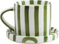 Cup and Saucer Set Hand-Painted Green Stripes, 8 Oz Ceramic Coffee Mug by Unknown