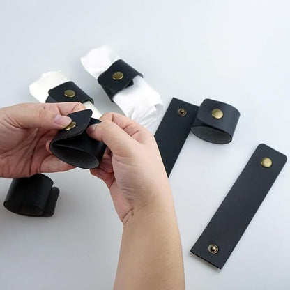 Saktopdeco Black Faux Leather Farmhouse Napkin Rings Set of 8 - Image 4