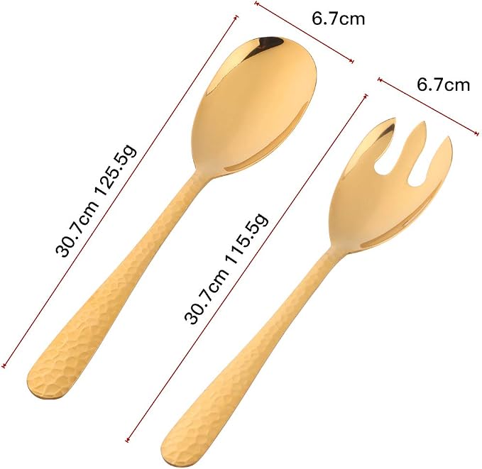 Gold-Plated Stainless Steel Salad Serving Set, 2-Piece Spoon Fork Flatware Set - Image 7