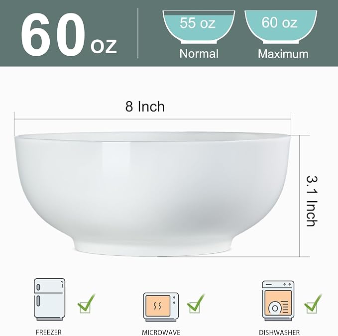 60 oz Large Pho Soup Bowls, Large Ramen Bowls, Off-White Big Ceramic Bowls Set - Image 2