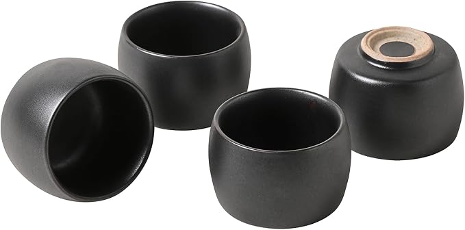 Rural Style Small Ceramic Espresso Cups Set of 4 Coffee Mugs 5oz Black | Tea - Image 3