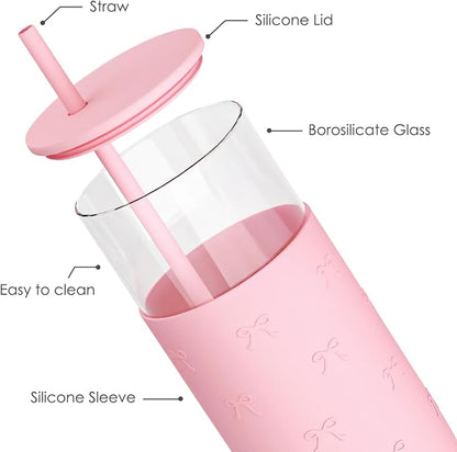 SANDJEST Glass Tumbler with Straw and Lid, Glass Water Bottle with Silicone - Image 2
