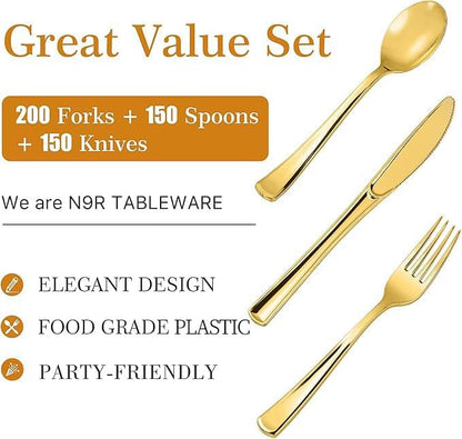500PCS Gold Plastic Silverware, Disposable Plastic Cutlery/Utensils | Heavy - Image 5