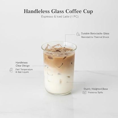 Coffee Lovers Handleless Glass Cup, Modern Minimalist Drinkware - Image 5