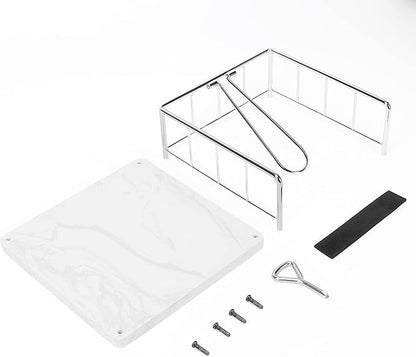 Livabber Flat Napkin Holder, Metal Kitchen Napkin Storage with Weighted Tension Arm Rustic Tissue Paper Dispenser for Countertop, Table Kitchen, Dining Room (With Marble Base, Chrome)