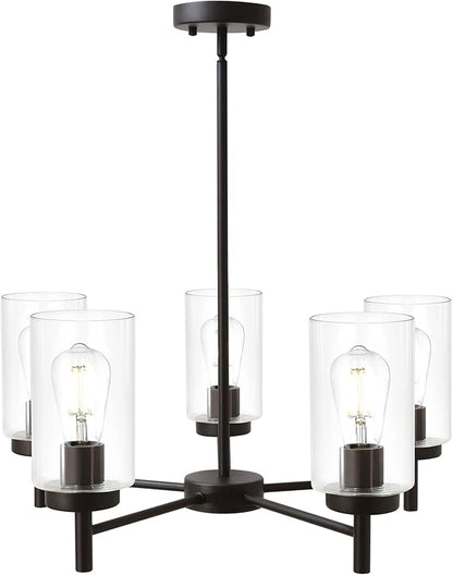 VINLUZ Contemporary 5-Light Large Chandeliers Oil Rubbed Bronze Modern Lighting Fixtures Hanging Clear Glass Shades Pendant Lighting for Dining Room Living Room Kitchen