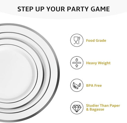 AOZITA 200Pcs Silver Plastic Plates, Disposable Plastic Party Plates - Image 3