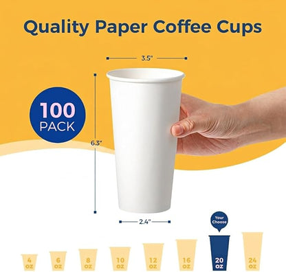 Fit Meal Prep 100 Pack 20 oz Disposable Paper Coffee Cups, Premium Hot Cups - Image 2