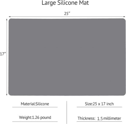 Silicone Mats for Kitchen Counter, Thicker 0.06", 25 x 17 inches Multipurpose Table Mat, Silicone Pad Desk Work Mat, Nonstick Nonskid Heat-Resistant Pad, Placemat, Dark Gray, 2PCS