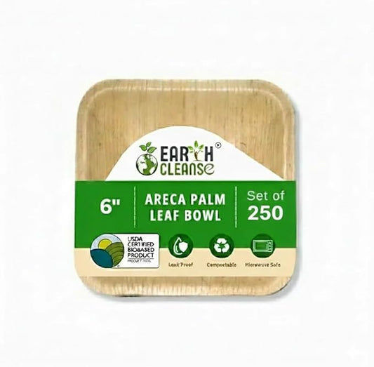 6 Inch Square Compostable Biryani Palm Leaf Extra Deep Bowls | Pack of 250 | Eco Friendly Disposable Areca Leaf Bowls | Biodegradable Heavy Duty for Rice Curry Parties Catering Events