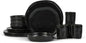 Stone by Mercer Project HEKONDA Modern Stoneware 16-Piece Dinnerware Set, Plate and Bowl Set, Dish Set for 4, Black