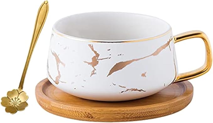 Jusalpha 10 oz Luxury Golden Hand Print Coffee Teacup Saucer Set, Fashion by Jusalpha