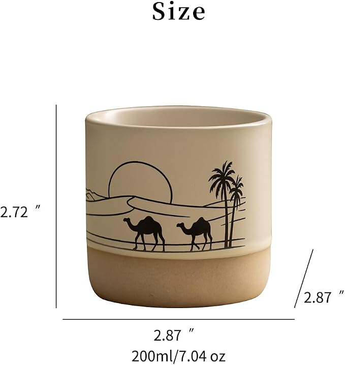 Ceramic Coffee Mug Set with DIY Canvas, 8oz Desert Sunset Camel Pottery Cup - Image 9