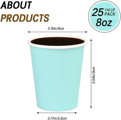 25 Pack 8 oz Disposable Paper Cups, Light Blue Paper Coffee Cups | Beverage - Image 2