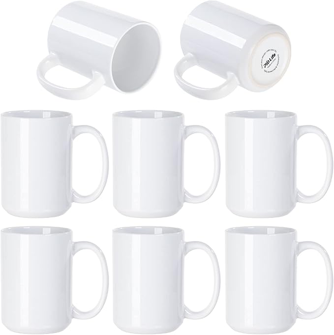 PYD Life 8 Pack Sublimation Mugs Blanks 15 OZ White Ceramic Photo Cups | Coffee - Image 2