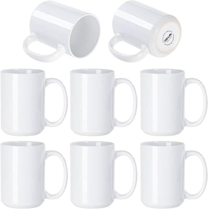 PYD Life 8 Pack Sublimation Mugs Blanks 15 OZ White Ceramic Photo Cups | Coffee - Image 2
