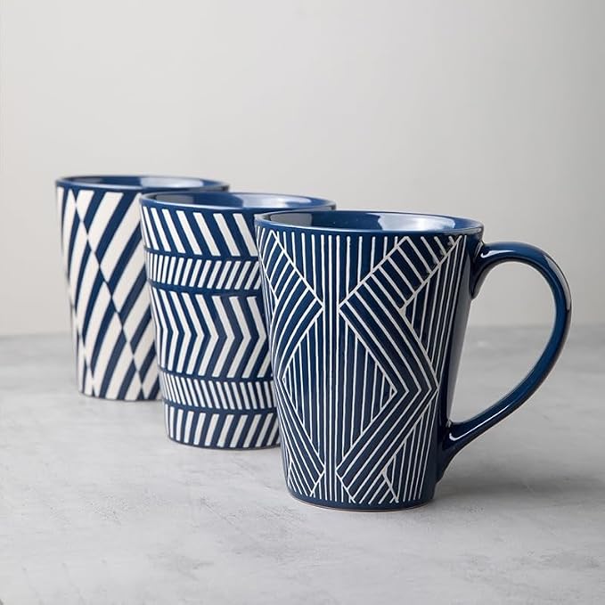 Ceramic Mug 15 Ounce Blue and White Zebra Stripe 3D Embossed Mug, Large Coffee - Image 8